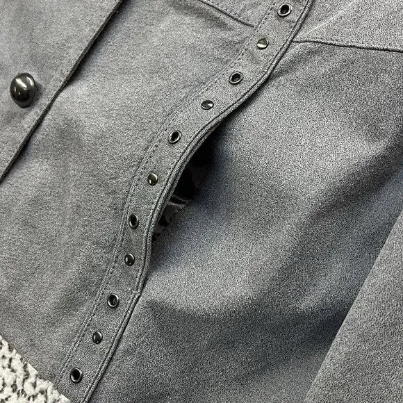 Bradley Bayou Genuine Suede Leather Jacket Womens XL Gray Studded Button Front - Picture 8 of 16